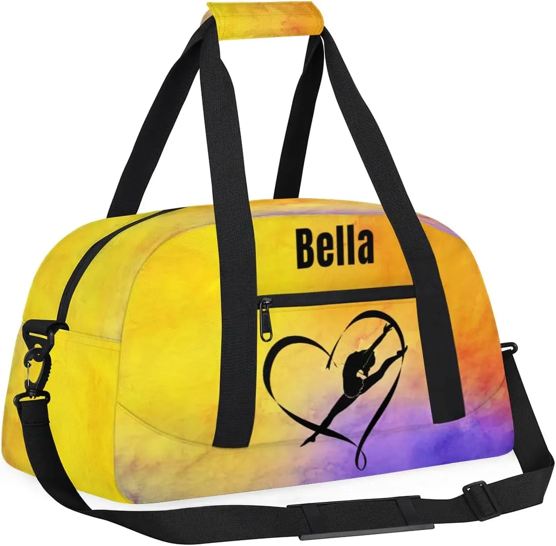 Personalized Dance Bag Gym Bag for Girl,Custom Sport Duffel Bag Weekender Bags Travel Duffel Bag Gymnastics Yellow Purple, Option 3