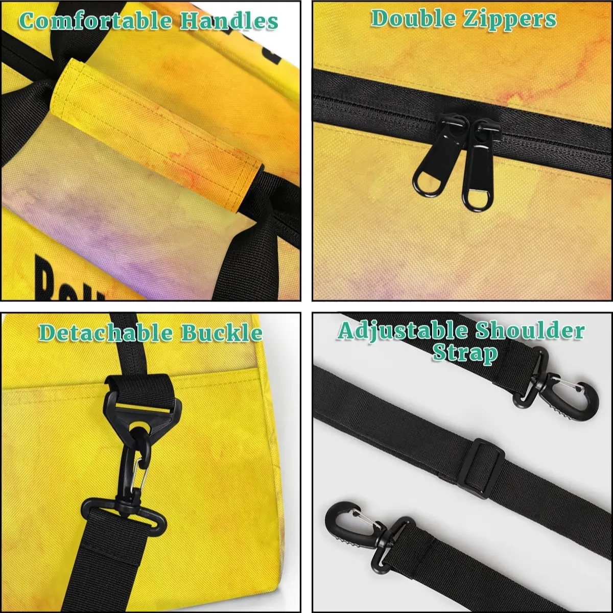 Personalized Dance Bag Gym Bag for Girl,Custom Sport Duffel Bag Weekender Bags Travel Duffel Bag Gymnastics Yellow Purple, Option 3