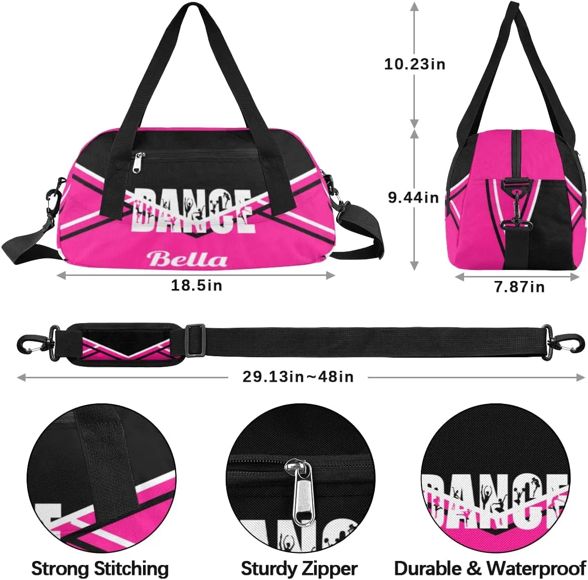 Personalized Dance Bag Gym Bag for Girls, Personalized Custom Kids Duffle Bags, Customized Sports Gym Bag Weekender Overnight Bag Travel Duffel Bag, Dance Theme Pink Black Aztec Background