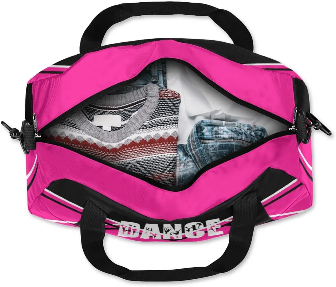 Personalized Dance Bag Gym Bag for Girls, Personalized Custom Kids Duffle Bags, Customized Sports Gym Bag Weekender Overnight Bag Travel Duffel Bag, Dance Theme Pink Black Aztec Background