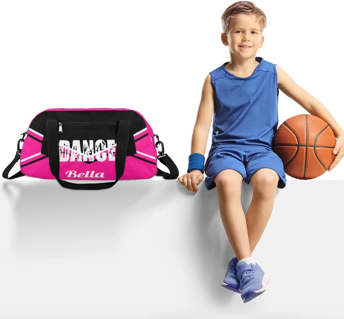 Personalized Dance Bag Gym Bag for Girls, Personalized Custom Kids Duffle Bags, Customized Sports Gym Bag Weekender Overnight Bag Travel Duffel Bag, Dance Theme Pink Black Aztec Background