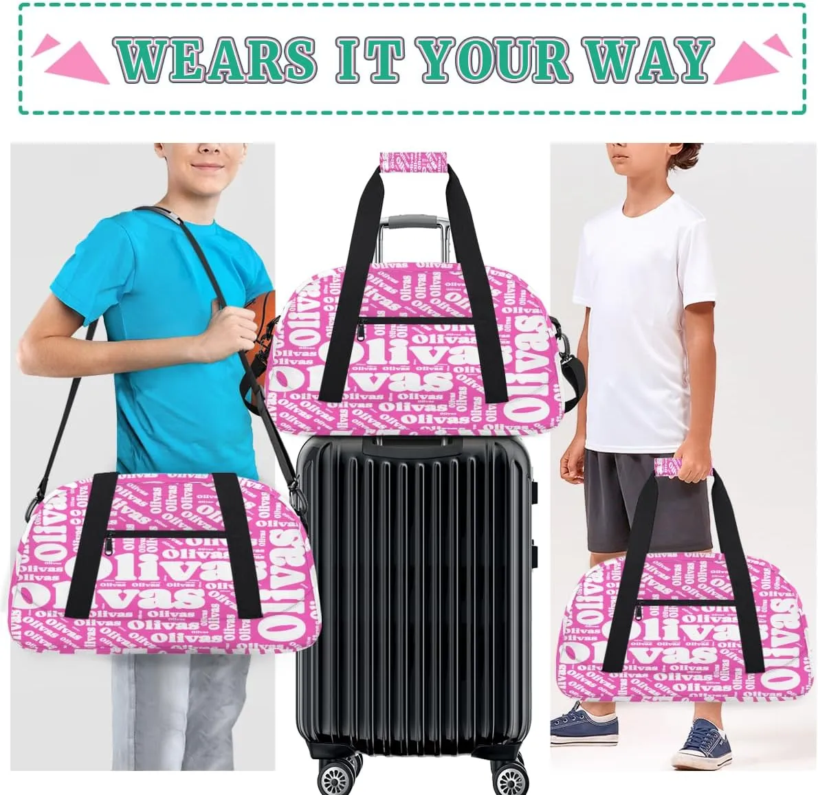 Personalized Dance Bag Gymnastics Bag for Girl, Custom Sport Duffel Bag for Boy, Kids Gym Bag Weekender Bags for Travel Sport White
