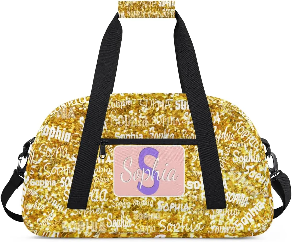 Personalized Dance Bag Sports Gym Bag for Girl, Custom Sport Duffel Bag Weekender Bags Travel Duffel Bag, Gold Glitter