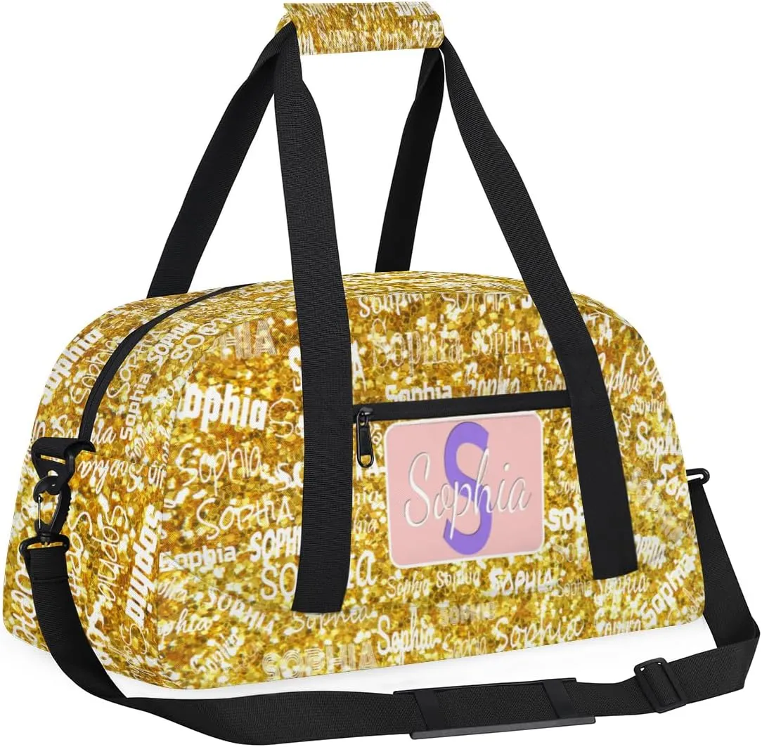 Personalized Dance Bag Sports Gym Bag for Girl, Custom Sport Duffel Bag Weekender Bags Travel Duffel Bag, Gold Glitter