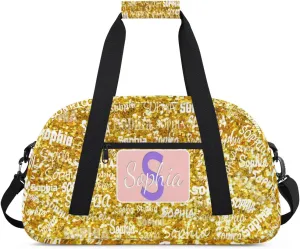 Personalized Dance Bag Sports Gym Bag for Girl, Custom Sport Duffel Bag Weekender Bags Travel Duffel Bag, Gold Glitter