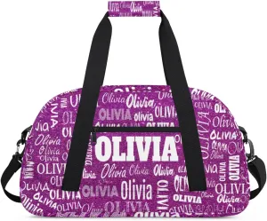 Personalized Dance Bags Name Girls, Custom Sports Duffel Weekender Overnight Bag Waterproof Gym Bag for Travel Girls, Dark Purple Glitters