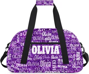 Personalized Dance Duffel Bags Name Girls, Custom Weekender Overnight Sleepover Sports Duffle Bag Waterproof Gym Bag for Travel Girls, Bright Glitters Dark Purple