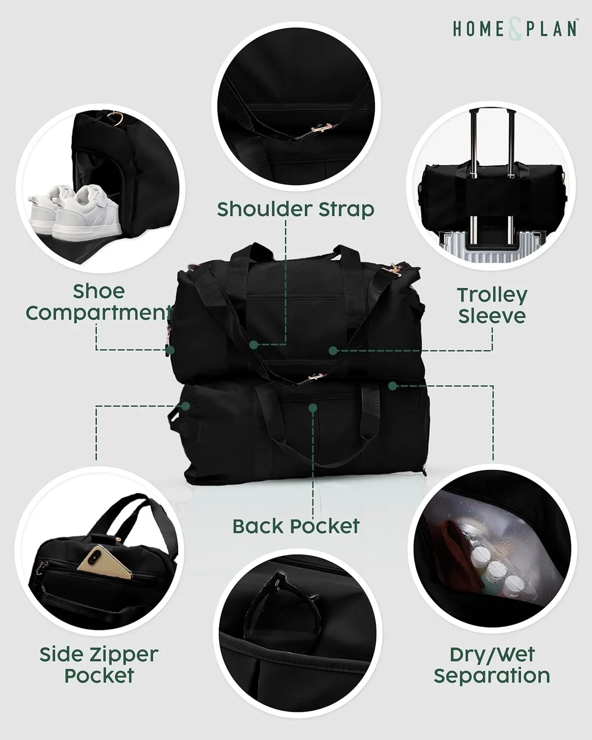 Personalized Dance Duffle Bag for Women, Girls - Custom Duffel Bag - Different Color & Design Options - Black