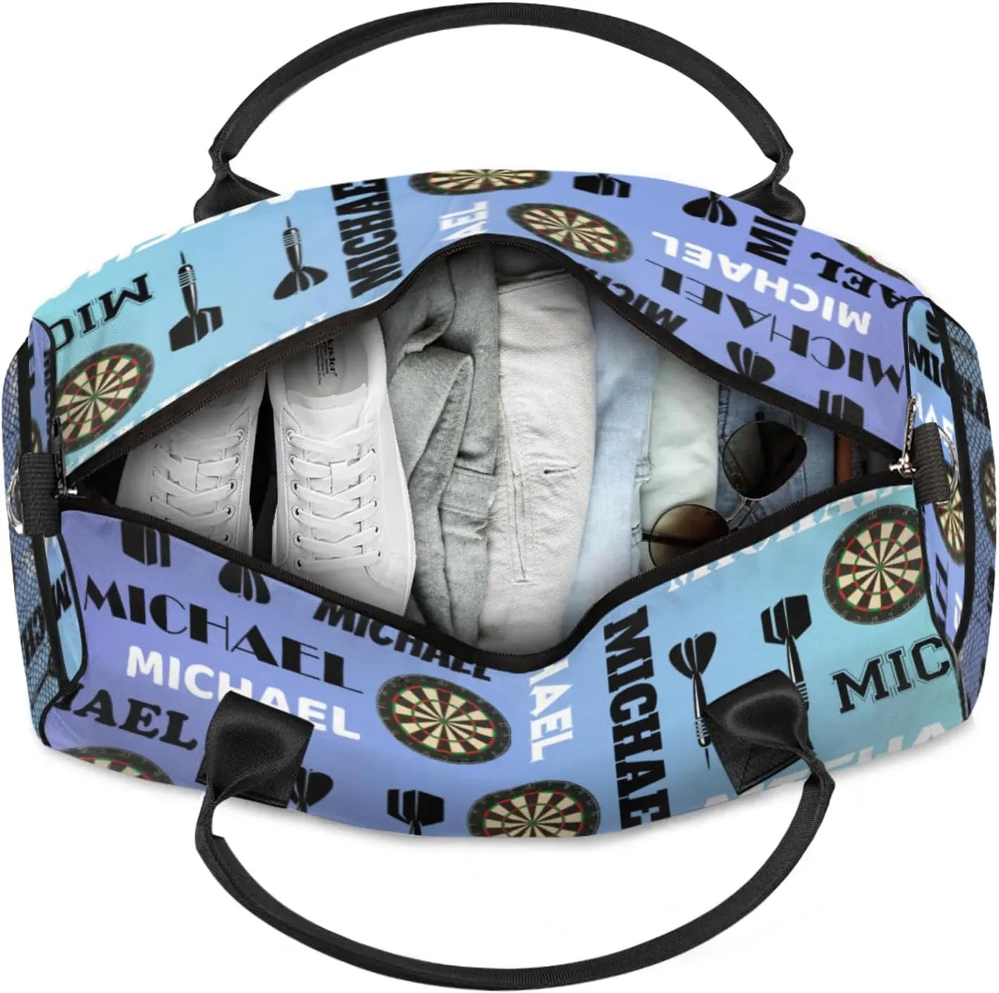 Personalized Darts Sport Duffel Bag with Name, Custom Gym Bag Customized Overnight Weekender Bag for Women Men, Blue Purple