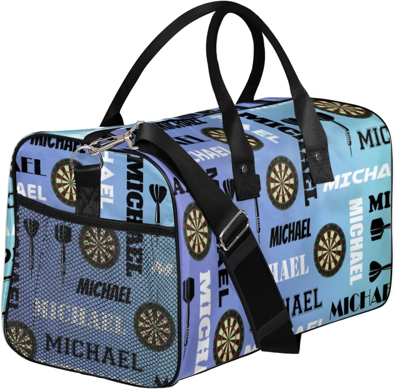Personalized Darts Sport Duffel Bag with Name, Custom Gym Bag Customized Overnight Weekender Bag for Women Men, Blue Purple