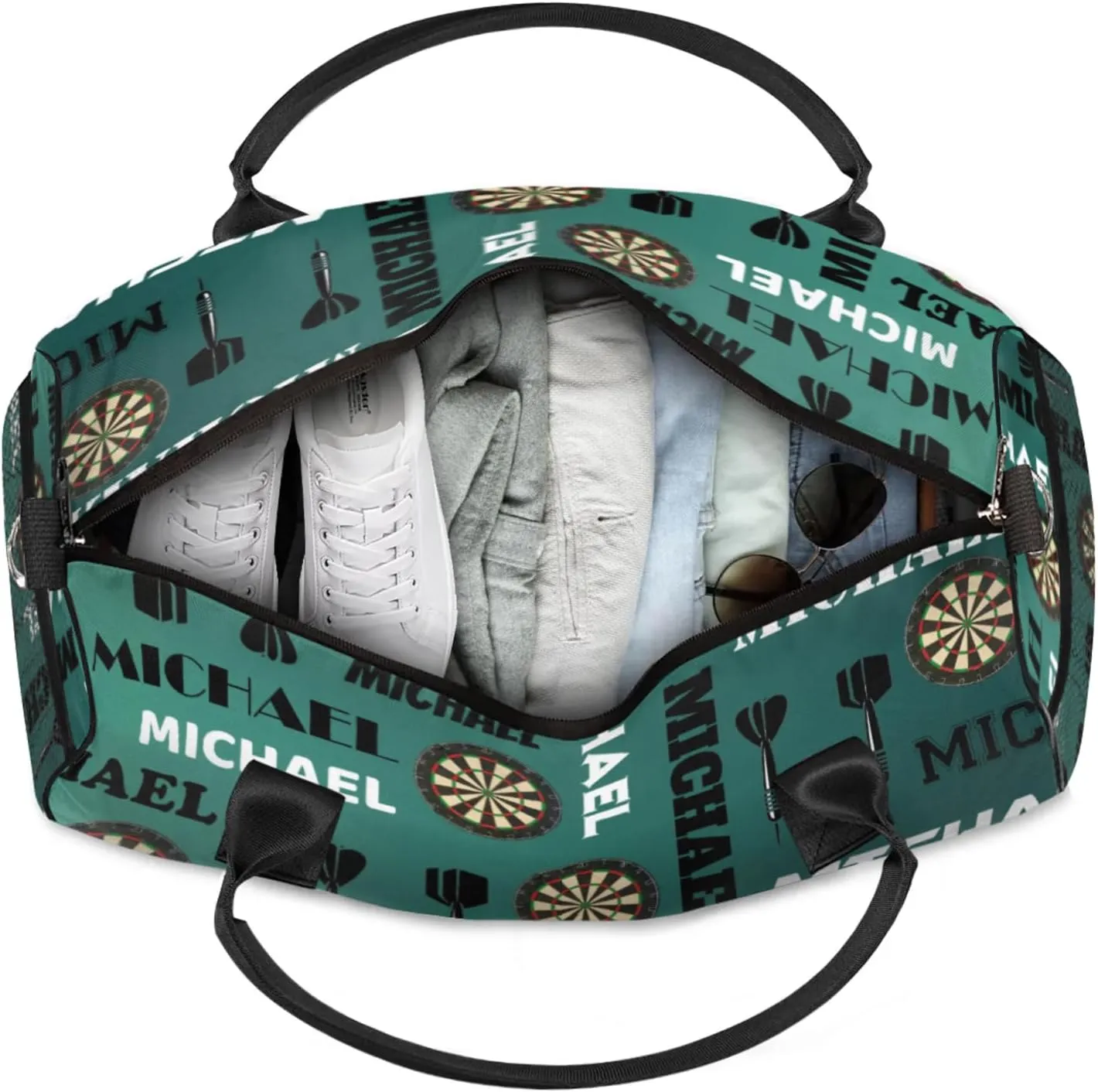 Personalized Darts Sport Duffel Bag with Name, Custom Gym Bag Customized Overnight Weekender Bag for Women Men, Dark Green Blue