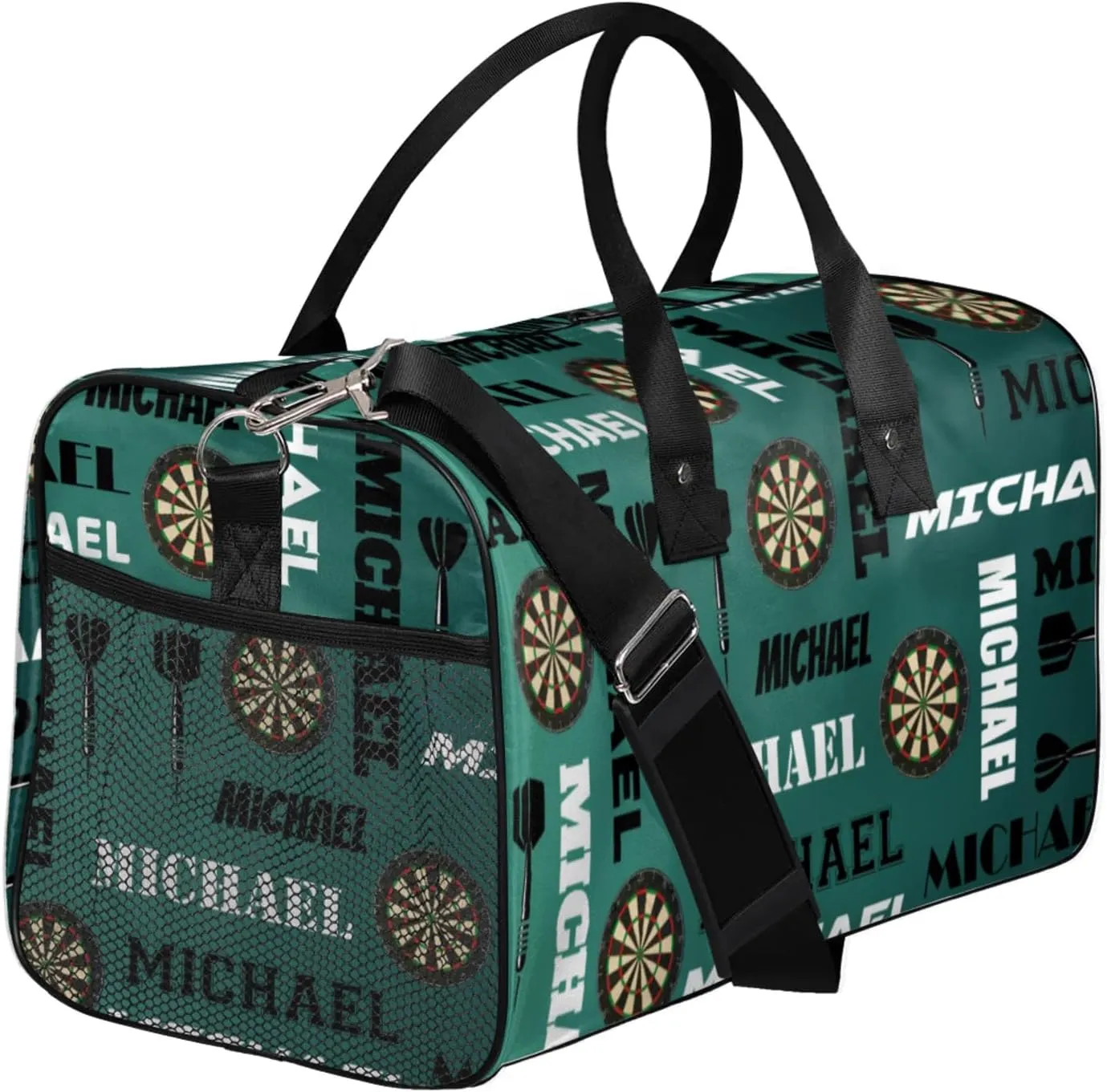 Personalized Darts Sport Duffel Bag with Name, Custom Gym Bag Customized Overnight Weekender Bag for Women Men, Dark Green Blue