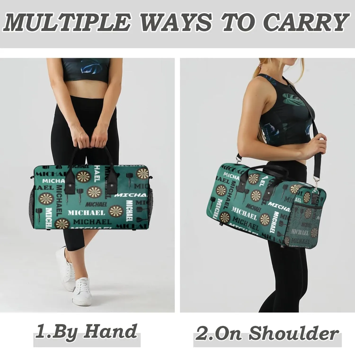 Personalized Darts Sport Duffel Bag with Name, Custom Gym Bag Customized Overnight Weekender Bag for Women Men, Dark Green Blue