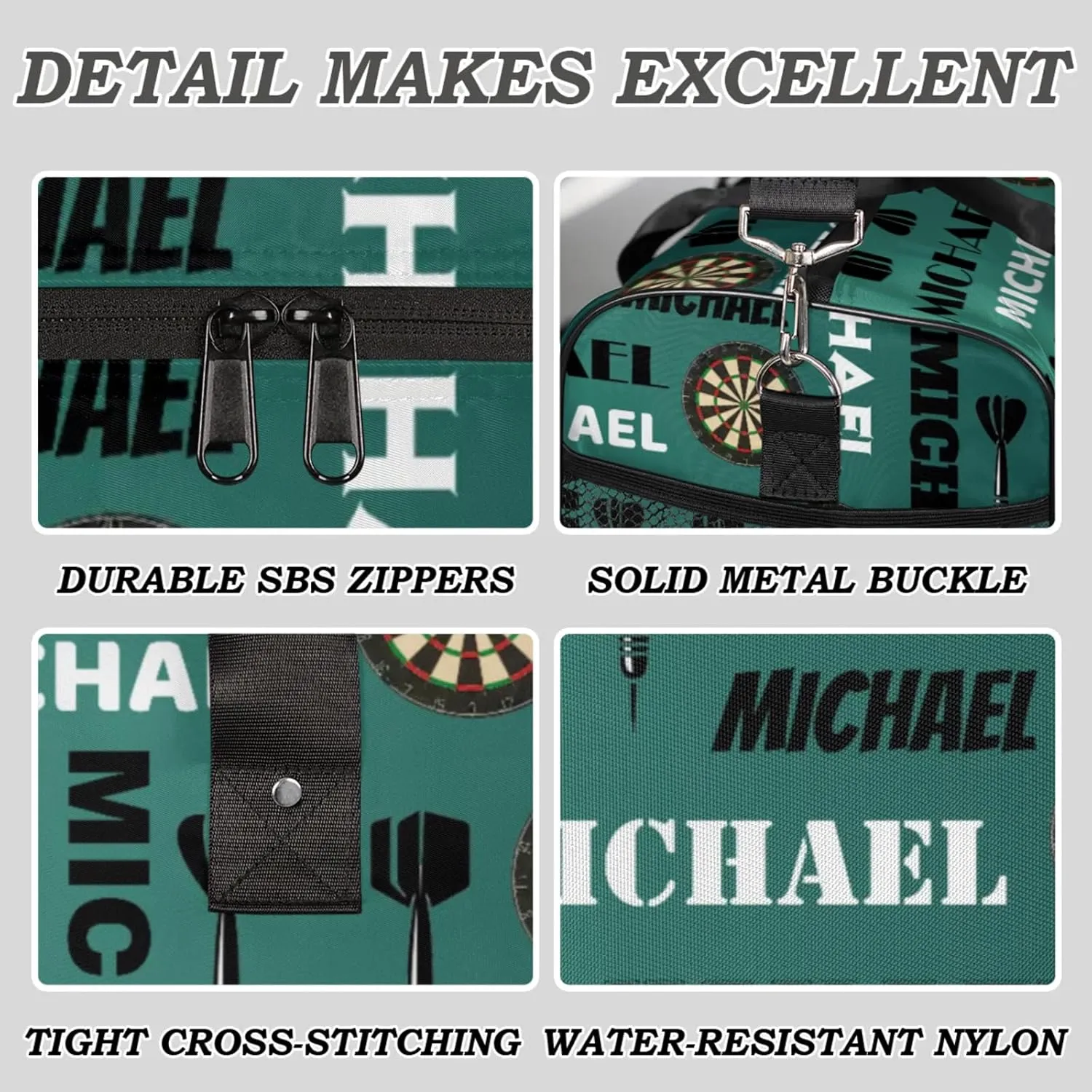 Personalized Darts Sport Duffel Bag with Name, Custom Gym Bag Customized Overnight Weekender Bag for Women Men, Dark Green Blue