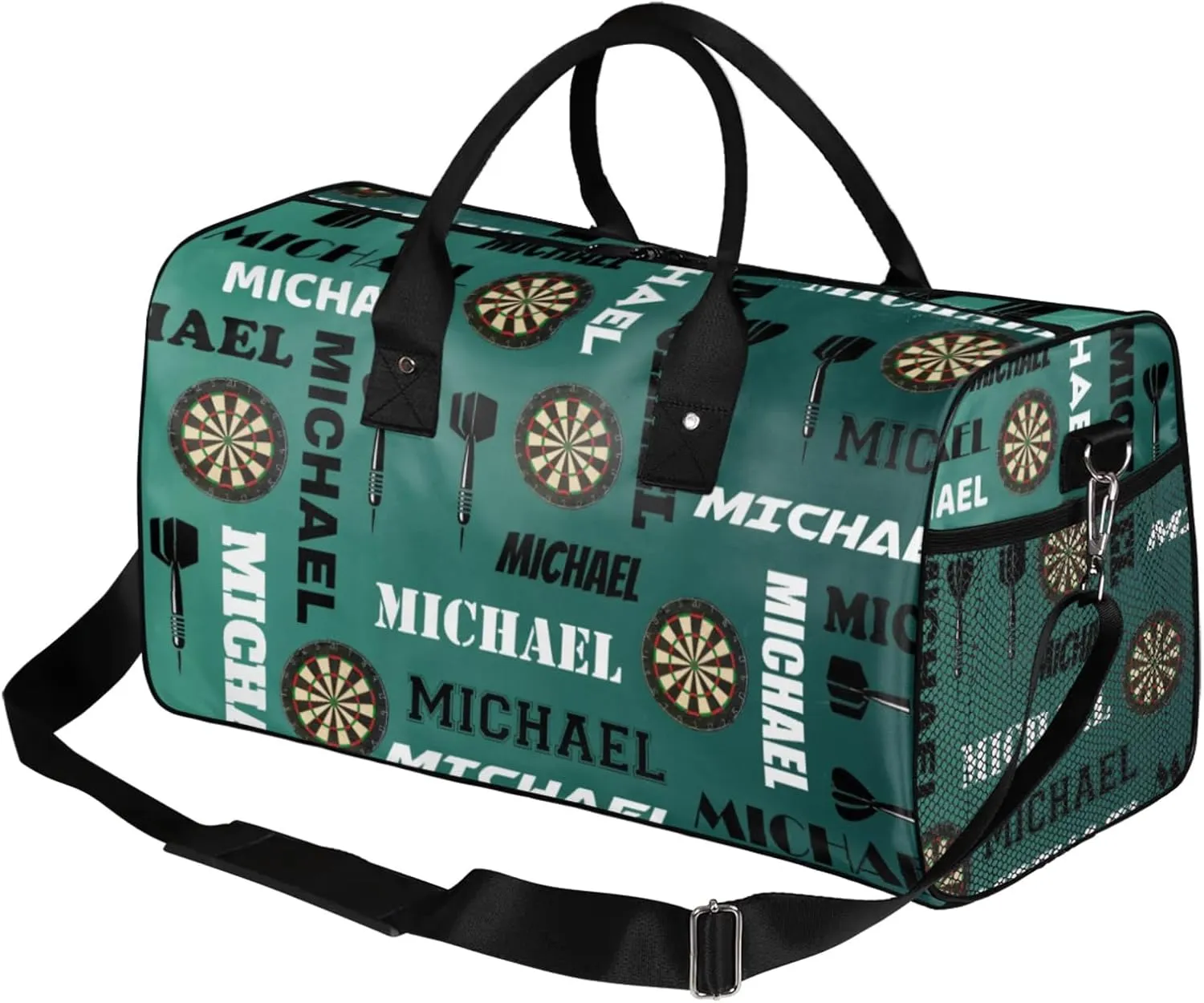 Personalized Darts Sport Duffel Bag with Name, Custom Gym Bag Customized Overnight Weekender Bag for Women Men, Dark Green Blue