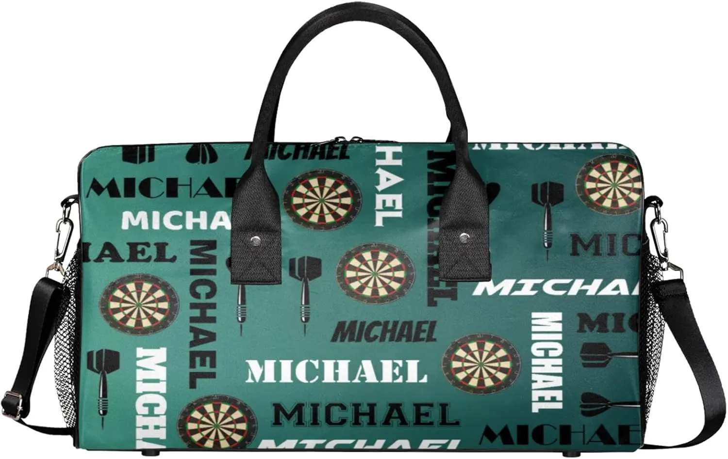 Personalized Darts Sport Duffel Bag with Name, Custom Gym Bag Customized Overnight Weekender Bag for Women Men, Dark Green Blue