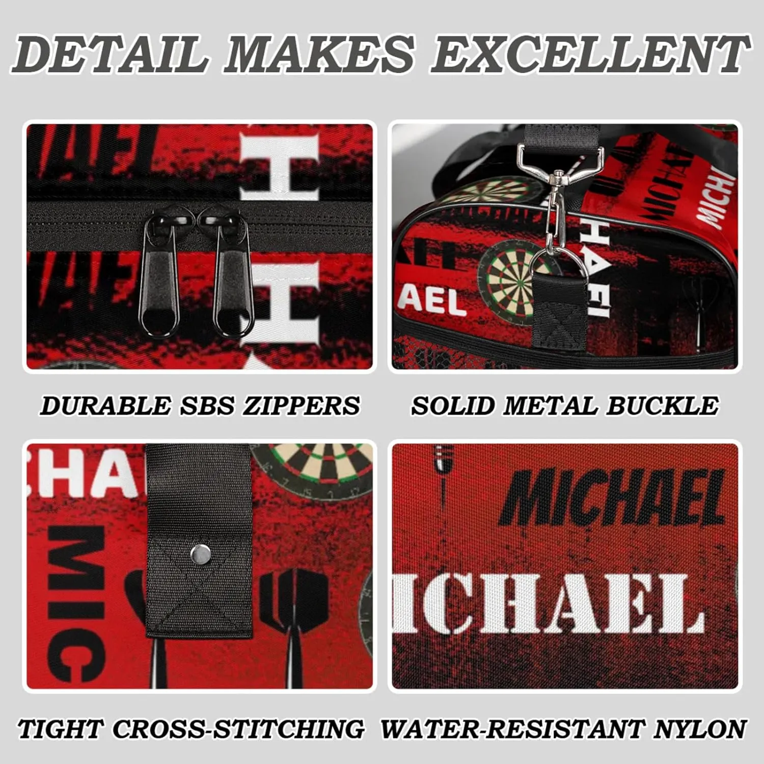 Personalized Darts Sport Duffel Bag with Name, Custom Gym Bag Customized Text Overnight Weekender Bag for Women Men, Black Red