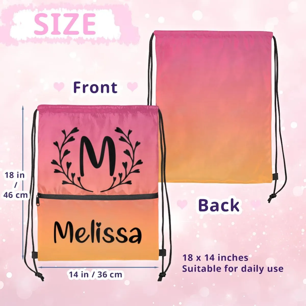 Personalized Drawstring Backpack With Your Name Logo Picture Custom Cheer bag Dance Sports Gym for Girls Waterproof Competition Bag