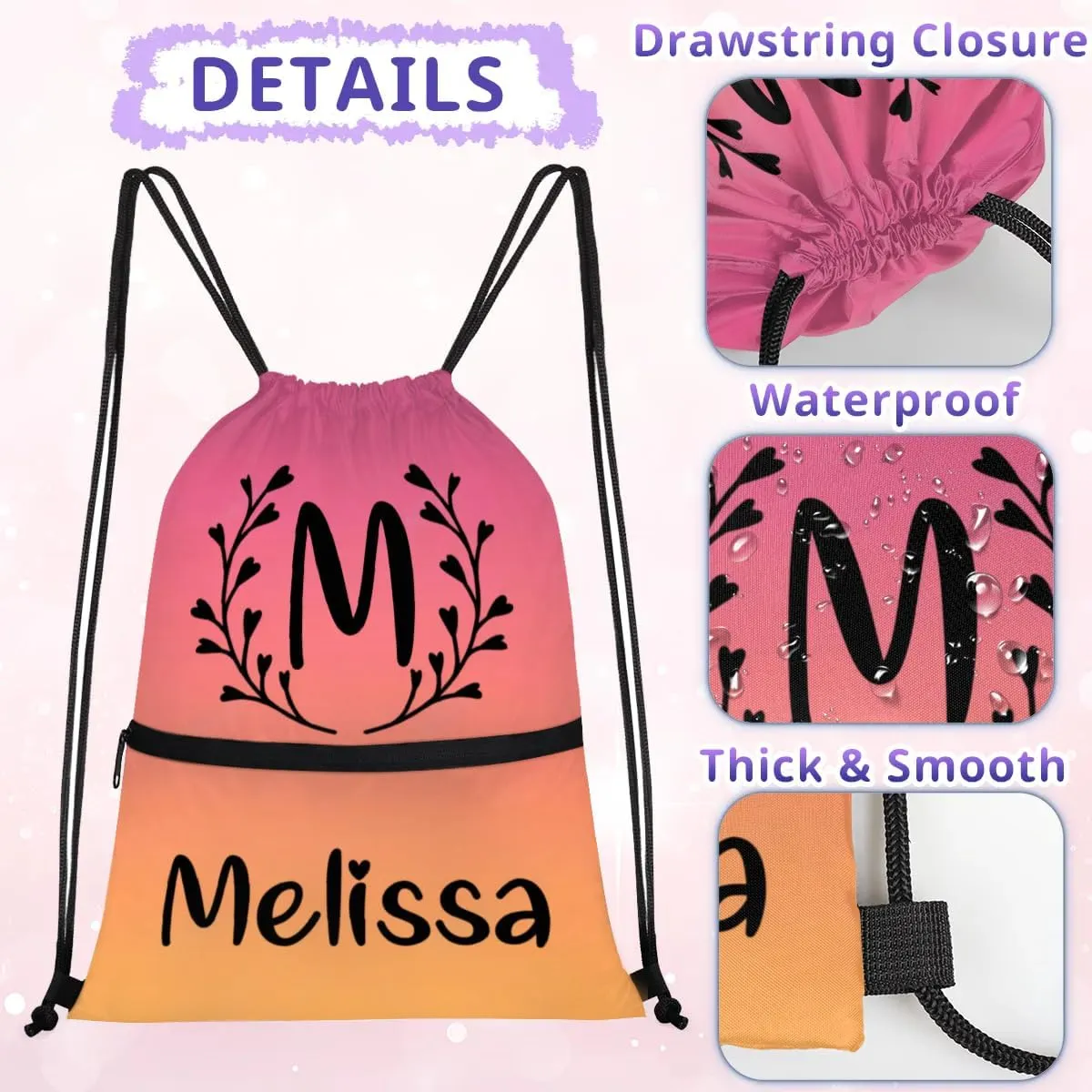 Personalized Drawstring Backpack With Your Name Logo Picture Custom Cheer bag Dance Sports Gym for Girls Waterproof Competition Bag