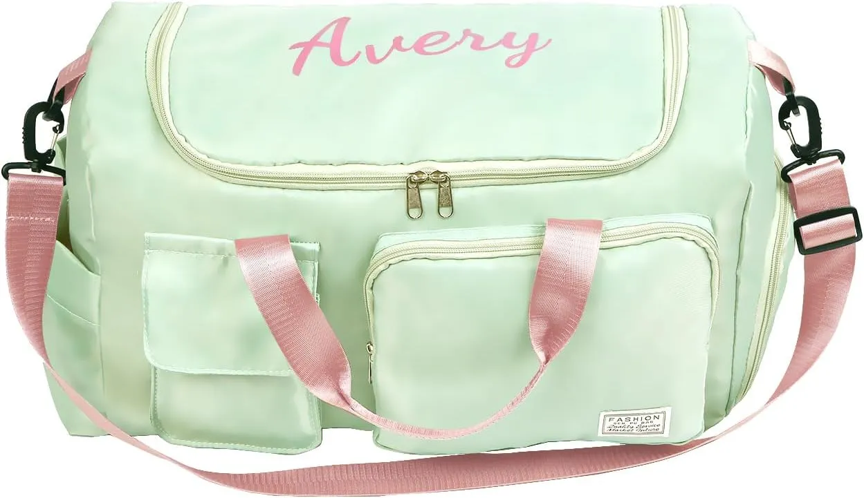 Personalized Duffel Bag | Custom Name Gym Bag with Shoes Pockets, Oxford Cloth Sports Bag Weekender Overnight Traveling Bag for Women Men(Green)