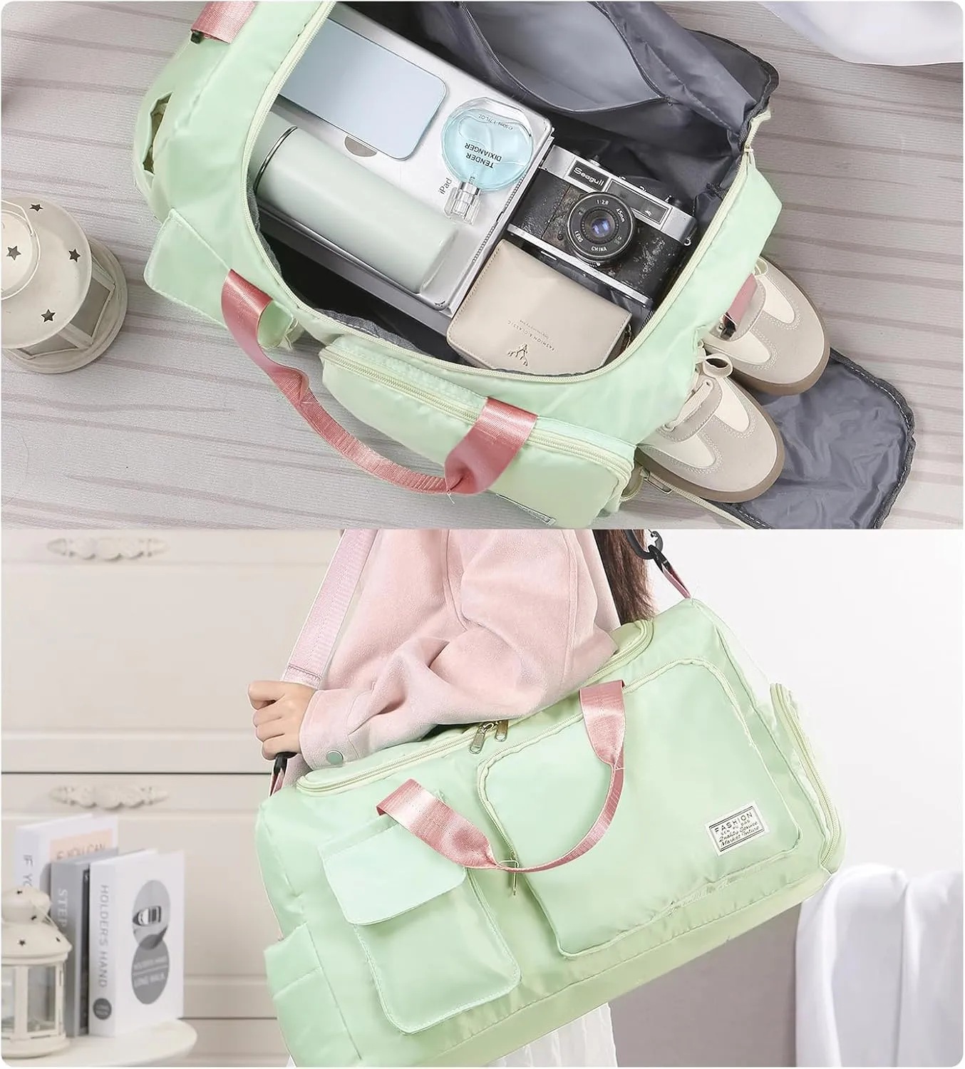 Personalized Duffel Bag | Custom Name Gym Bag with Shoes Pockets, Oxford Cloth Sports Bag Weekender Overnight Traveling Bag for Women Men(Green)