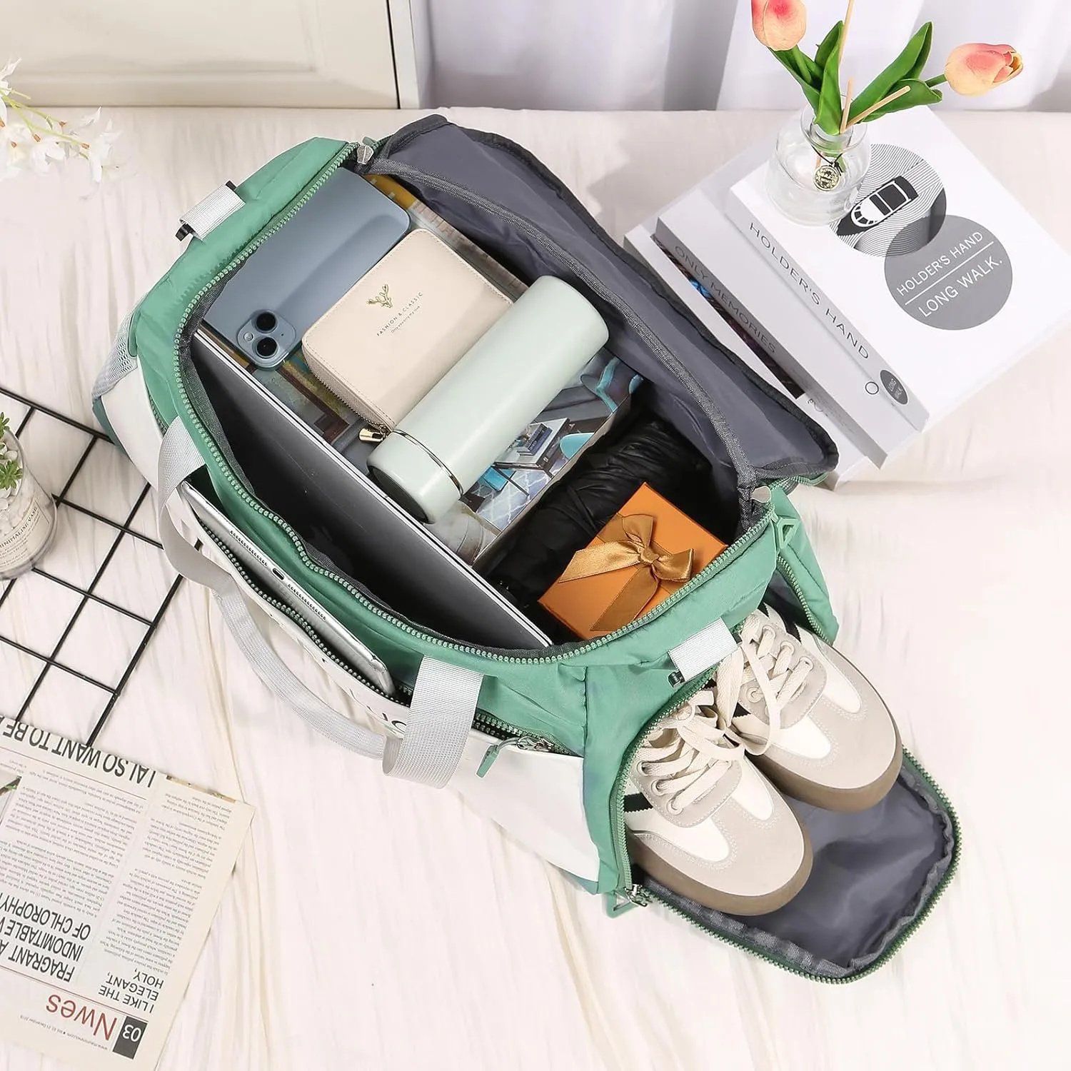 Personalized Duffel Bag - Custom Travel Bag with Name - Initial Weekender Bags Monogram Overnight Bag Sport Gym Bags for Women (Green)
