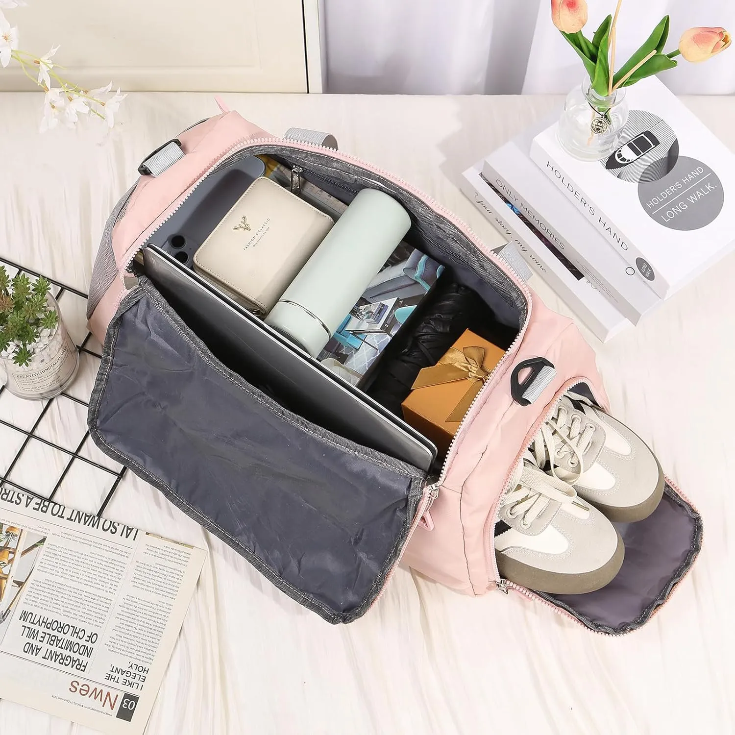 Personalized Duffel Bag - Custom Travel Bag with Name - Initial Weekender Bags Monogram Overnight Bag Sport Gym Bags for Women (Pink)