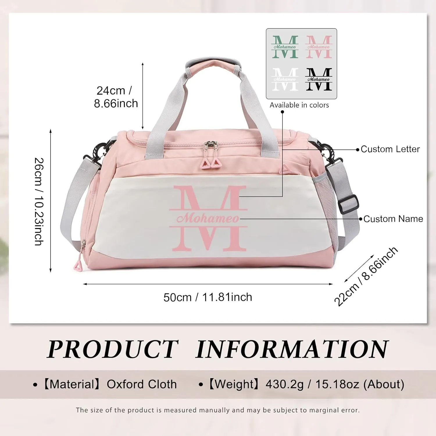 Personalized Duffel Bag - Custom Travel Bag with Name - Initial Weekender Bags Monogram Overnight Bag Sport Gym Bags for Women (Pink)