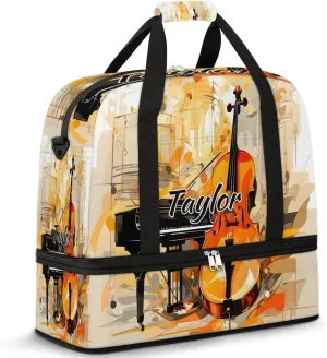 Personalized Duffel Bag with Name, Custom Violin Piano Travel Sports Gym Yoga Beach Bag Customized Weekender Overnight Bag with Shoes Compartment for Women, Musical Theme