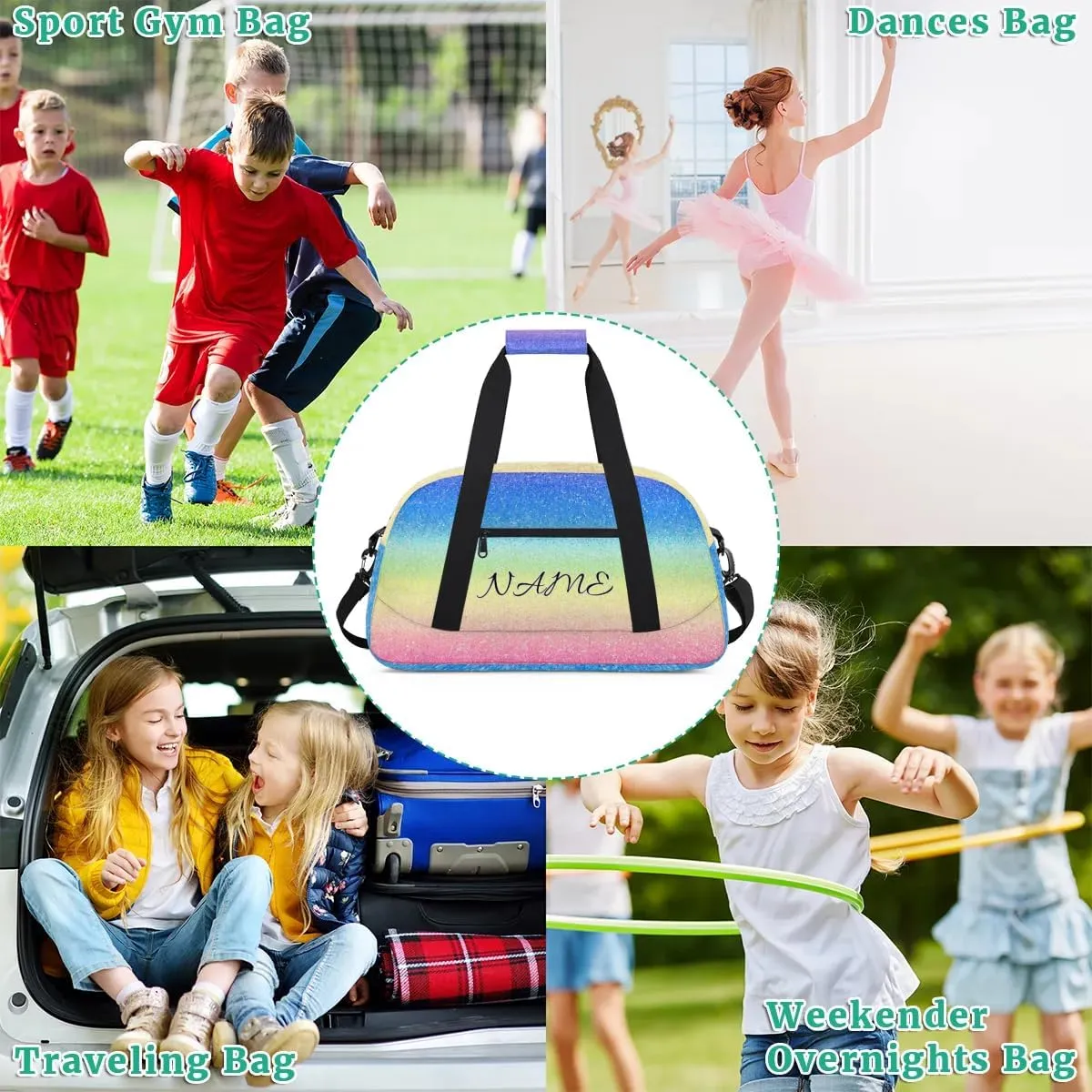 Personalized Duffle Bag, Custom Name Sport Gym Bag Weekender Overnight Bags Travel Duffel Bag, Blue Pink