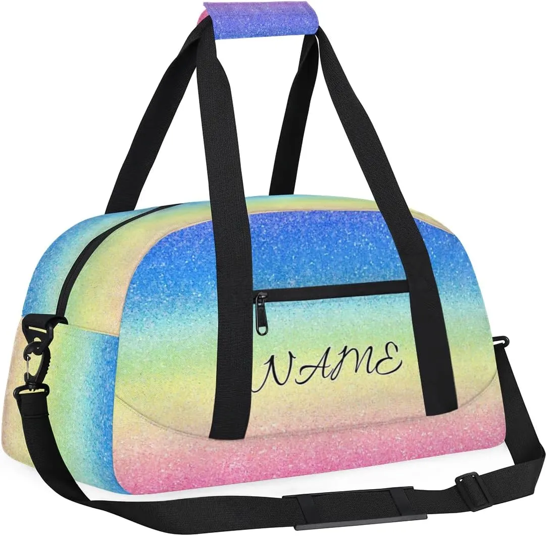 Personalized Duffle Bag, Custom Name Sport Gym Bag Weekender Overnight Bags Travel Duffel Bag, Blue Pink