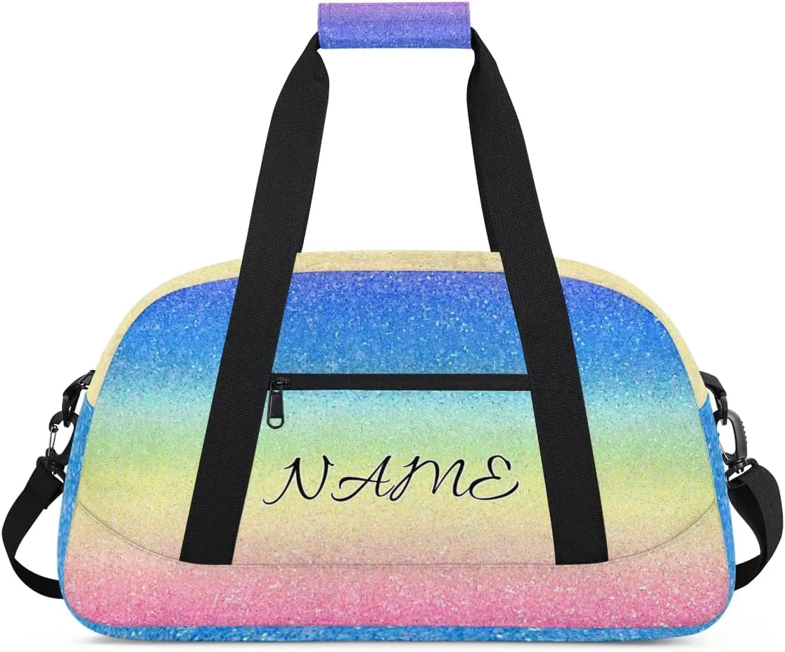Personalized Duffle Bag, Custom Name Sport Gym Bag Weekender Overnight Bags Travel Duffel Bag, Blue Pink