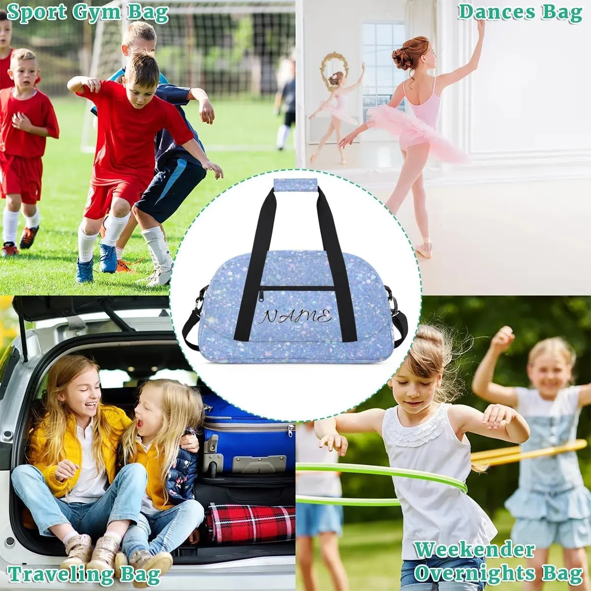 Personalized Duffle Bag, Custom Name Sport Gym Bag Weekender Overnight Bags Travel Duffel Bag, Blue