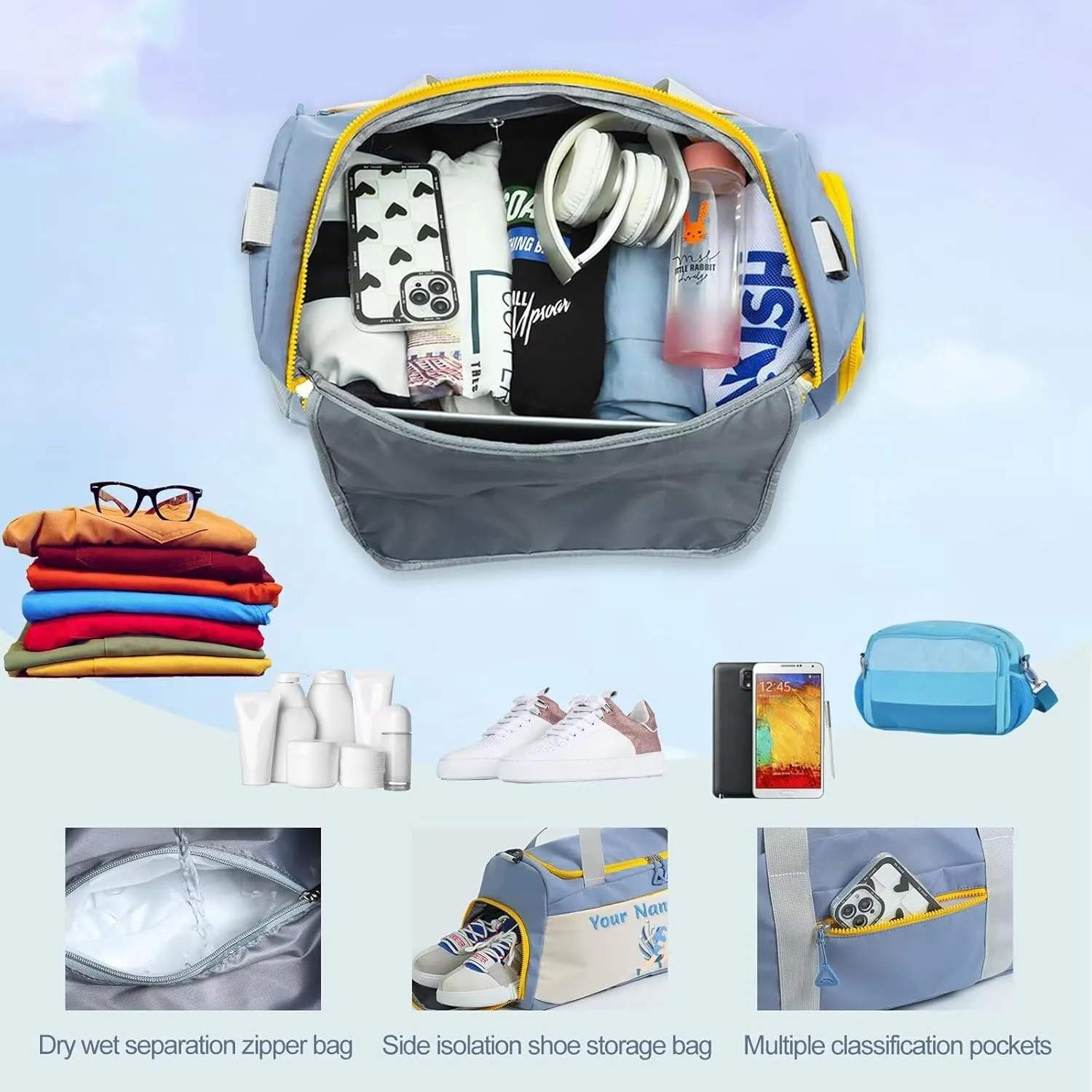 Personalized Duffle Bag Large Capacity Customized Sports Bag Multifunctional Fitness Duffle Bag with Wet/Dry Pocket Weekend Travel Bag,Gifts for men and women