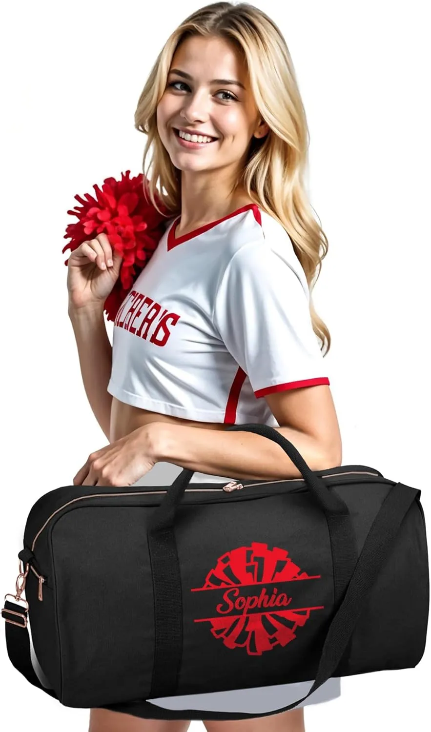 Personalized Duffle Bag with Name for Cheerleader, Personalized Weekender Duffle, Custom Carry On Tote Bags for Cheer Uniform, Travel Essentials Cheerleader Gifts Overnight Luggage Bag- Black