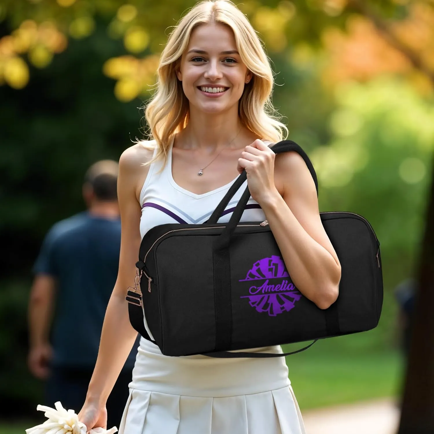 Personalized Duffle Bag with Name for Cheerleader, Personalized Weekender Duffle, Custom Carry On Tote Bags for Cheer Uniform, Travel Essentials Cheerleader Gifts Overnight Luggage Bag- Black