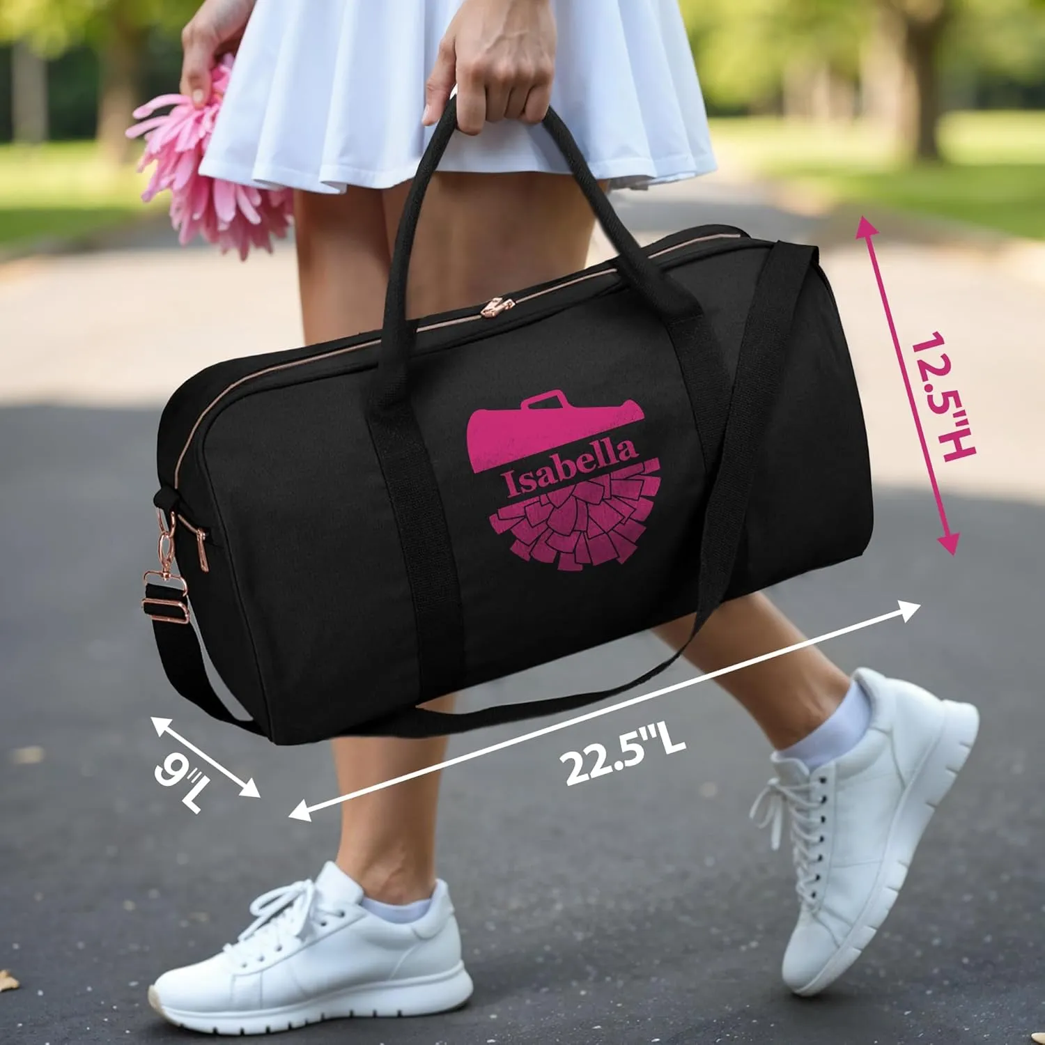 Personalized Duffle Bag with Name for Cheerleader, Personalized Weekender Duffle, Custom Carry On Tote Bags for Cheer Uniform, Travel Essentials Cheerleader Gifts Overnight Luggage Bag- Black