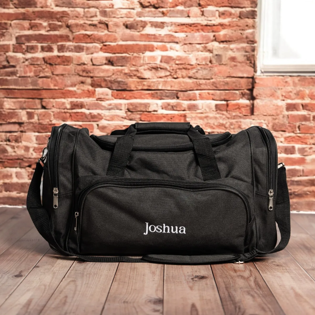 Personalized Embroidered Black Duffle Bag