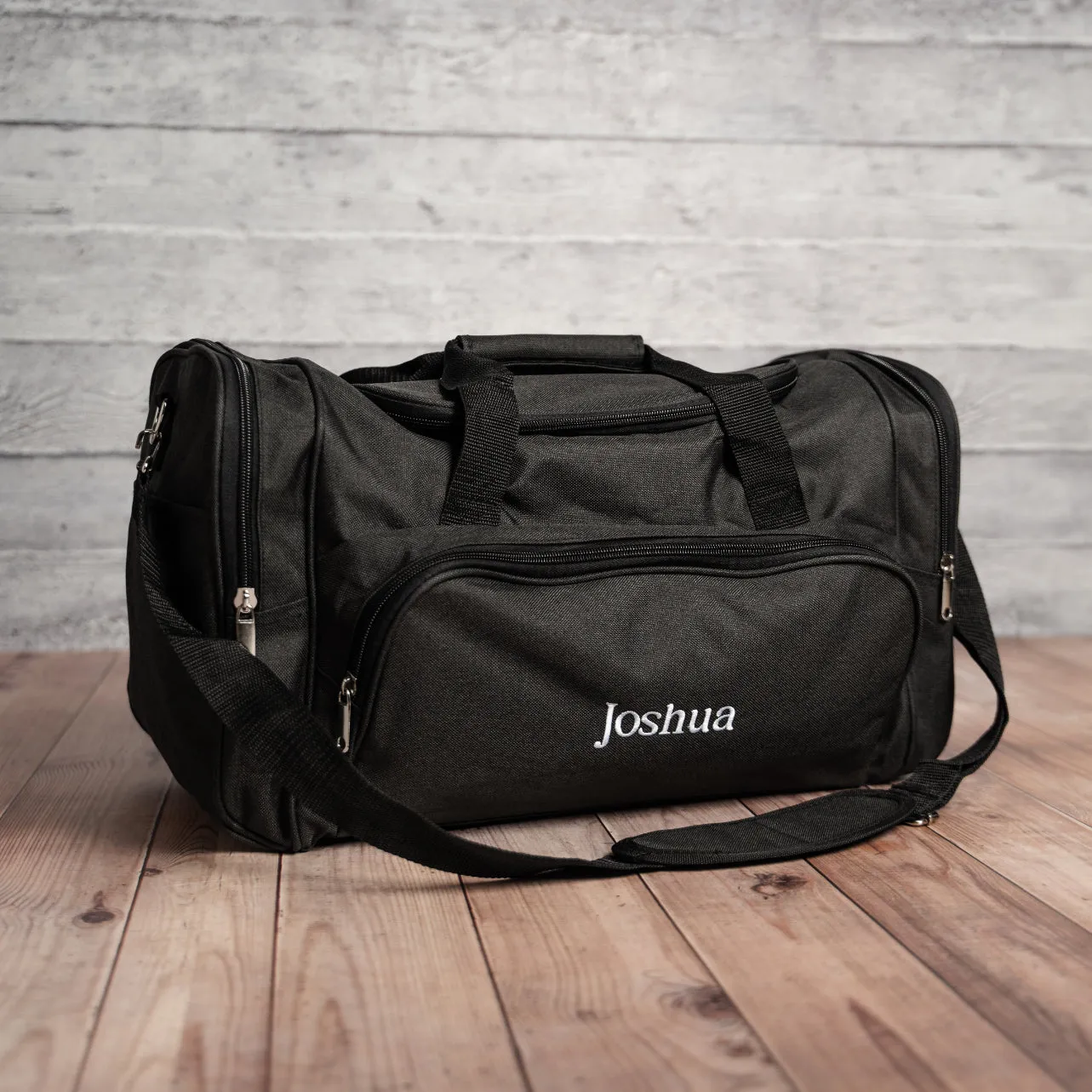 Personalized Embroidered Black Duffle Bag