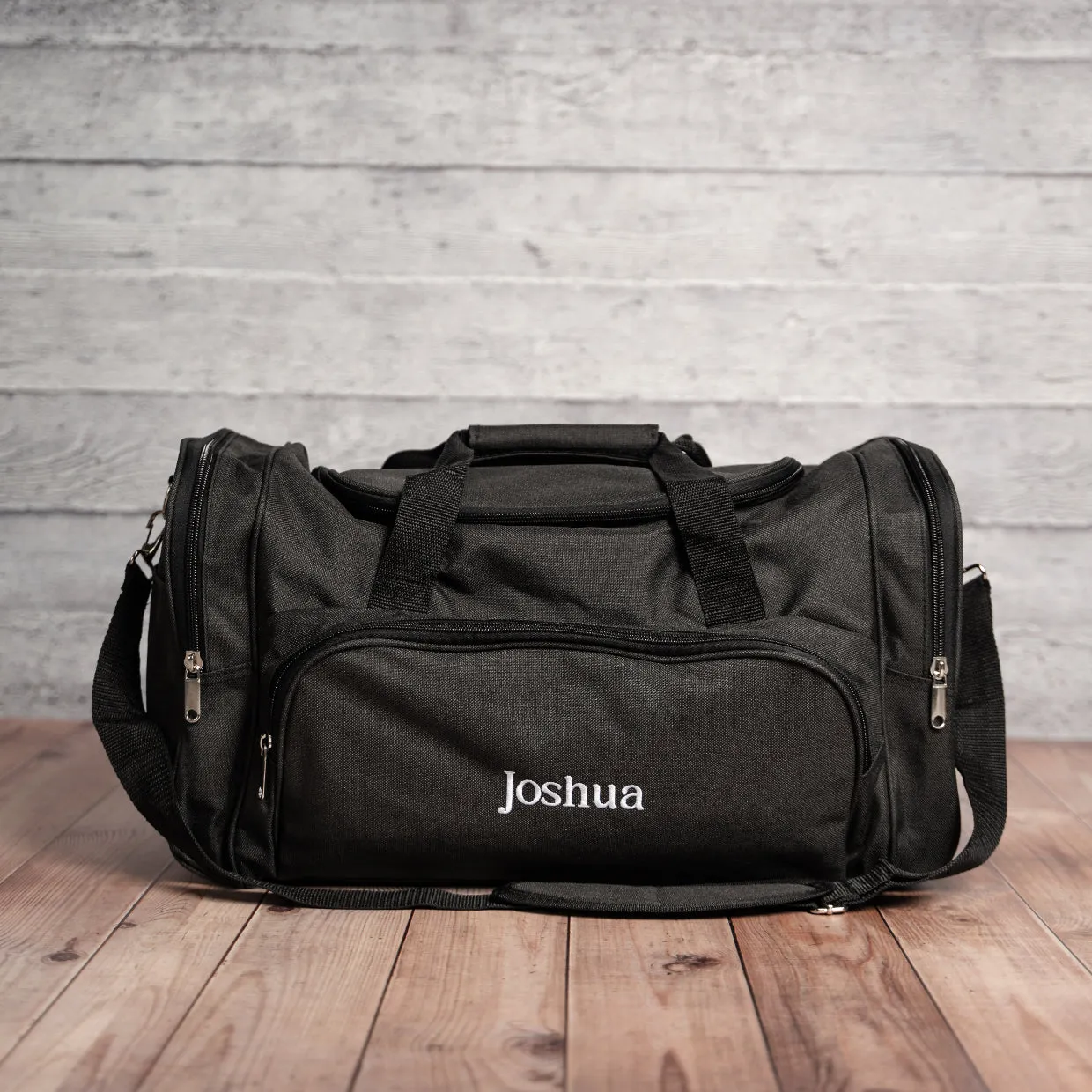 Personalized Embroidered Black Duffle Bag