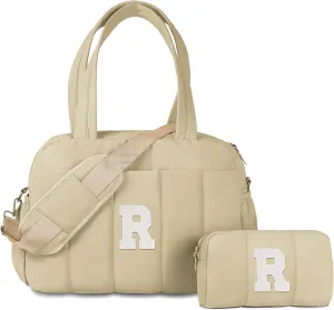 Personalized Gifts for Women Mom Unique, Initial Lightweight Duffel Bag, Personalized Weekender Bag, Monogram Overnight Bag for Women, Travel Bag with Makeup Bag, Gift Ideas (Letter R)