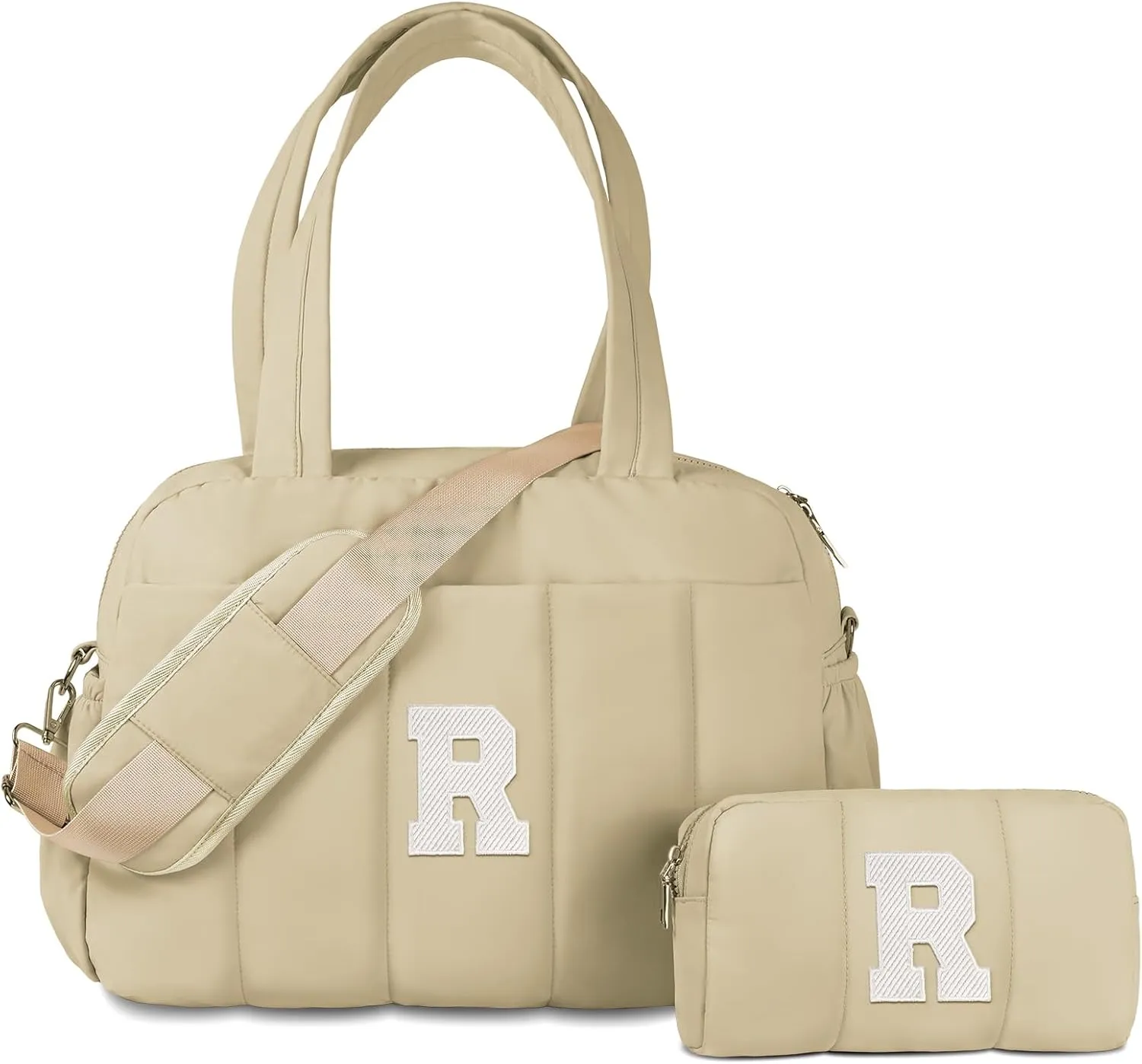 Personalized Gifts for Women Mom Unique, Initial Lightweight Duffel Bag, Personalized Weekender Bag, Monogram Overnight Bag for Women, Travel Bag with Makeup Bag, Gift Ideas (Letter R)