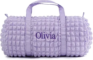 Personalized Girls Duffle Bag - Seersucker Overnight, Dance, Ballet Bag for Little Girls - Custom Small Kids Toddler Daycare Bag for Weekend Sleepover Travel (Purple)