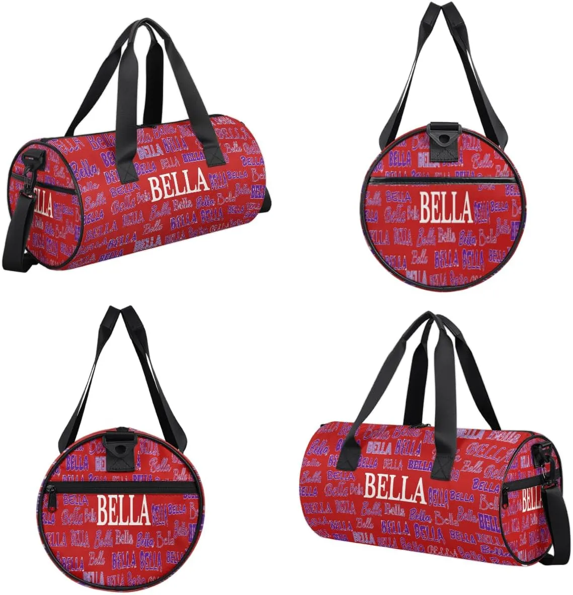 Personalized Girls Gym Bag Sport Duffle Bag, Custom Name Carry On Weekender Bag for Women Men Travel Vocation Business Trip, Red Background Solid Color