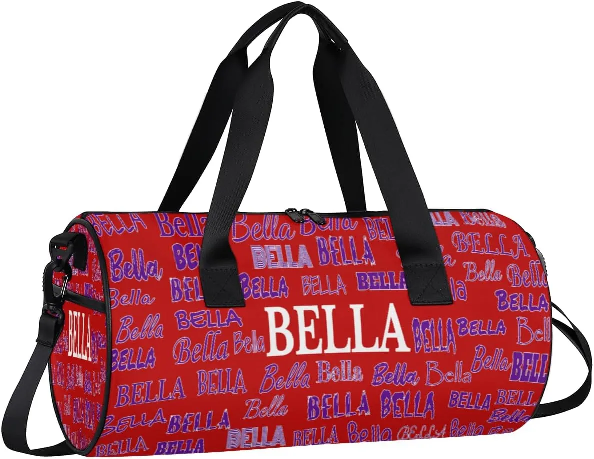 Personalized Girls Gym Bag Sport Duffle Bag, Custom Name Carry On Weekender Bag for Women Men Travel Vocation Business Trip, Red Background Solid Color