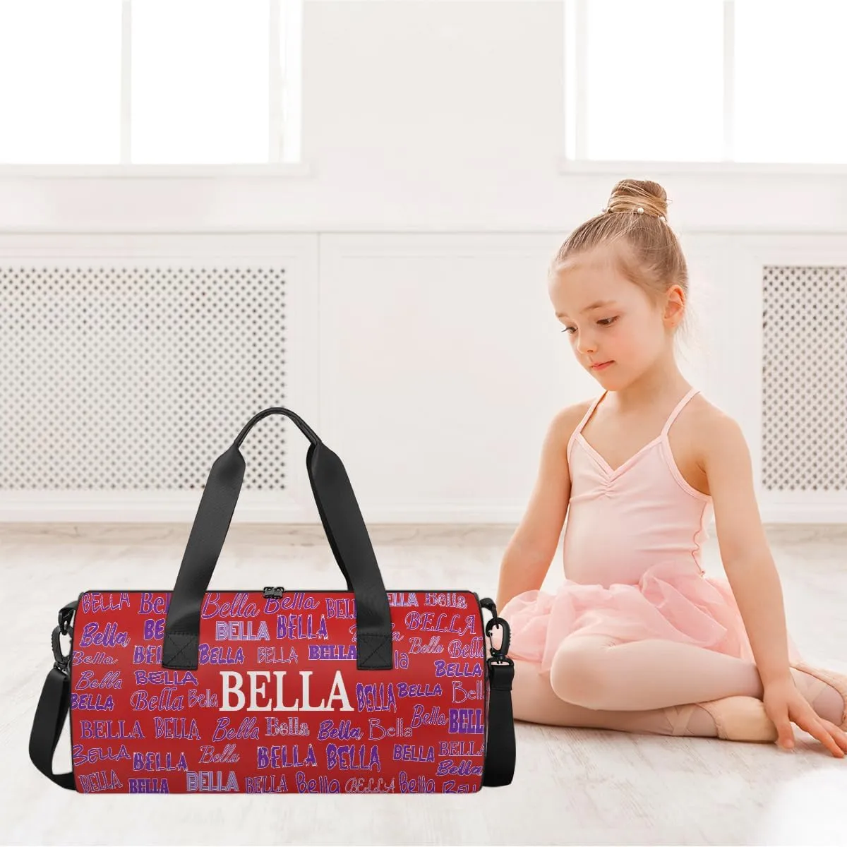 Personalized Girls Gym Bag Sport Duffle Bag, Custom Name Carry On Weekender Bag for Women Men Travel Vocation Business Trip, Red Background Solid Color