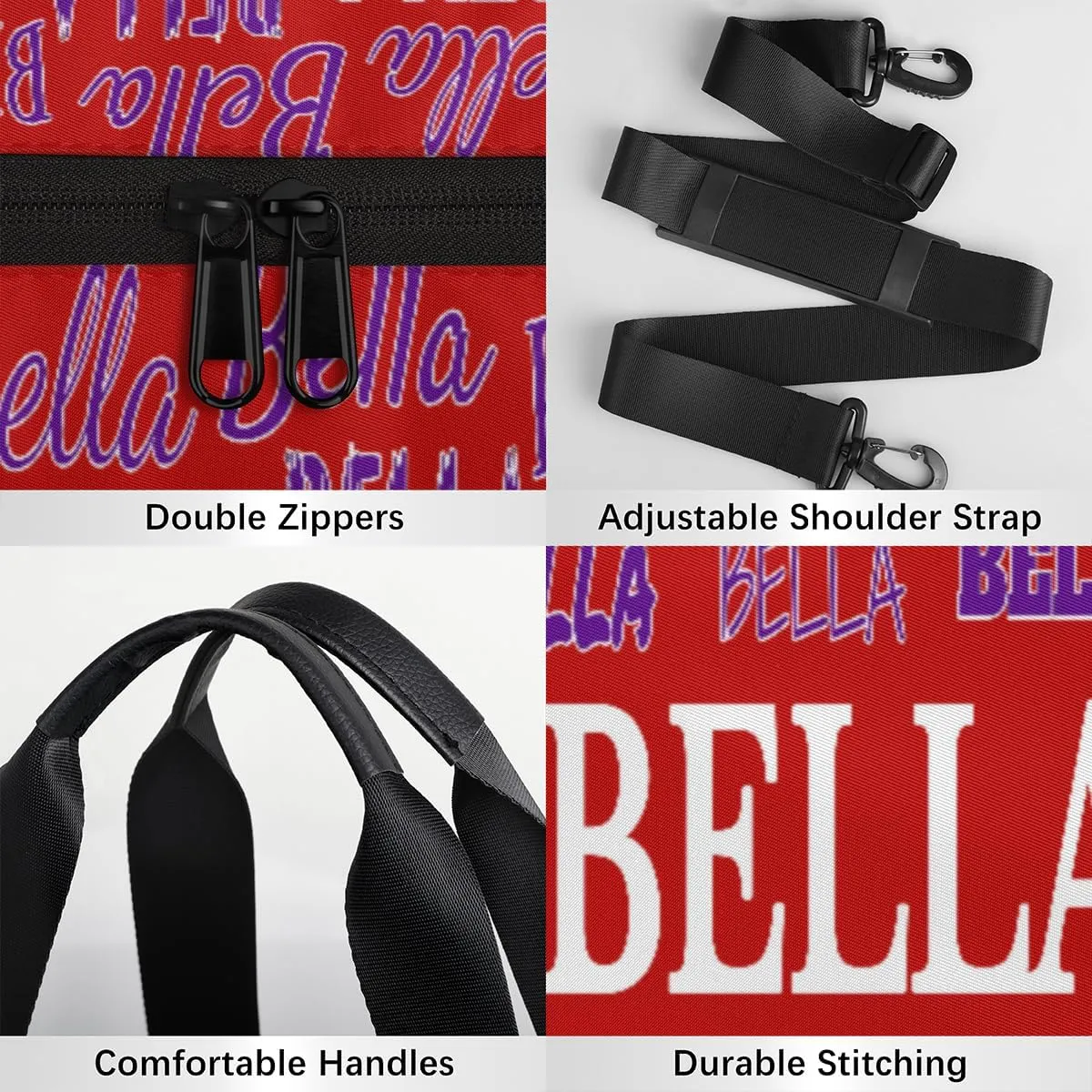 Personalized Girls Gym Bag Sport Duffle Bag, Custom Name Carry On Weekender Bag for Women Men Travel Vocation Business Trip, Red Background Solid Color
