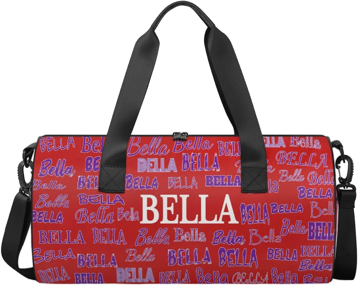Personalized Girls Gym Bag Sport Duffle Bag, Custom Name Carry On Weekender Bag for Women Men Travel Vocation Business Trip, Red Background Solid Color