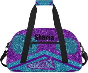 Personalized Gym Bag Cheer Bag Kids Girls, Custom Name Weekender Gymnastics Cheerleading Training Bag for Women Traveling Business Trip, Watercolor Purple Blue Glitters