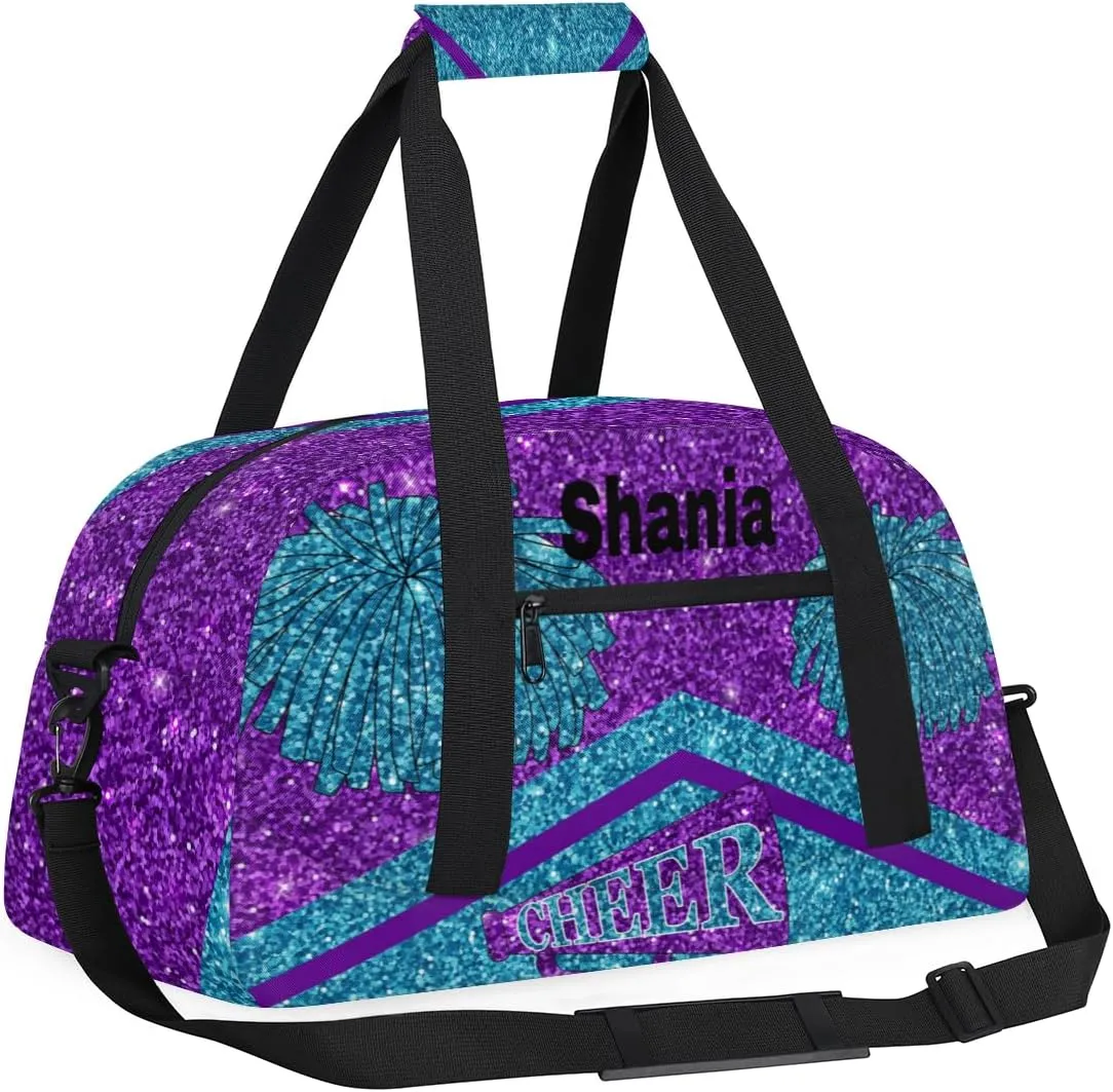 Personalized Gym Bag Cheer Bag Kids Girls, Custom Name Weekender Gymnastics Cheerleading Training Bag for Women Traveling Business Trip, Watercolor Purple Blue Glitters